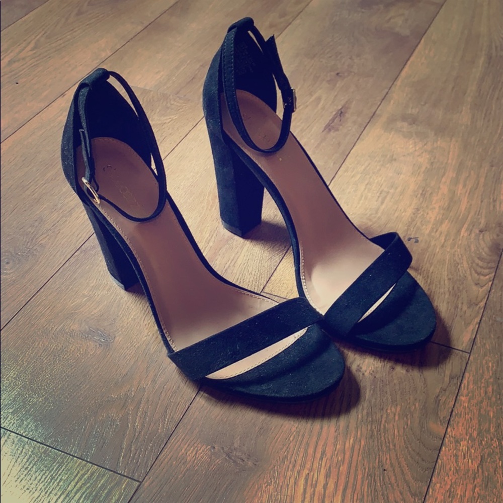 Black faux suede sandals
